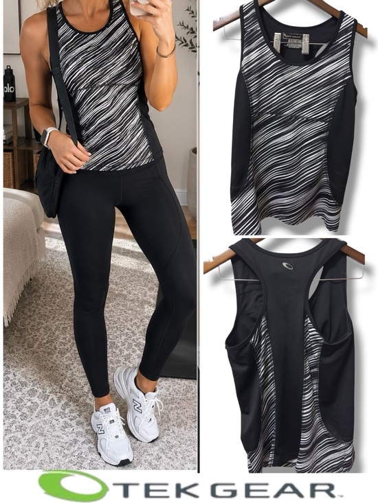 tek gear Tops - Tek Gear | EUC Black & White Striped Racerback Athletic Tank Top (size L)